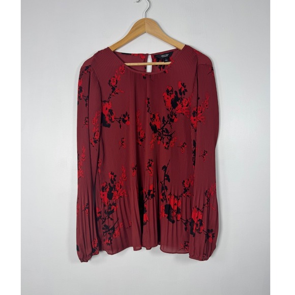 Simply Vera Vera Wang Tops - Dark Romance Simply Vera Vera Wang Womens L Pleated Blouse‎ Burgundy Red Floral